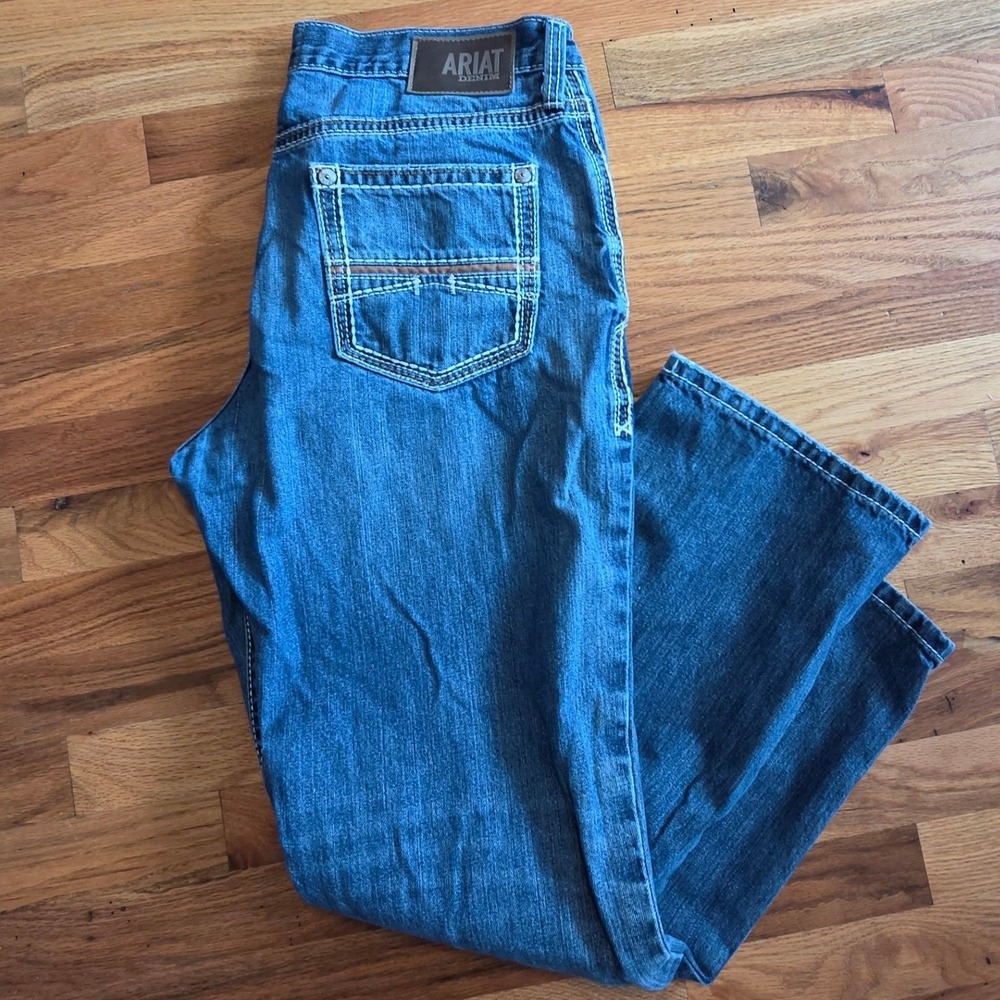 Ariat M4 Relaxed Boot Cut Jeans Mens 35x32 Medium Wash Denim Blue Western Cowboy